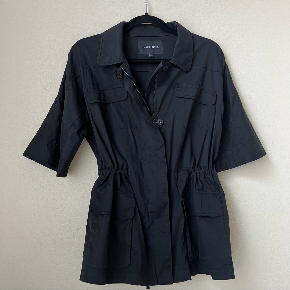 Lafayette 148 Black Short Sleeve Zip Up Cargo Jacket, size S
